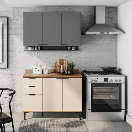 Cocina Integral Beige y Gris 120x87.5cm Con Mesón Sin Pozuelo - Cocinas | Bylmo