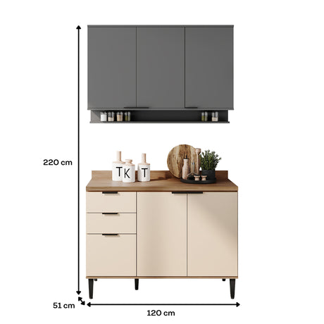 Cocina Integral Beige y Gris 120x87.5cm Con Mesón Sin Pozuelo - Cocinas | Bylmo