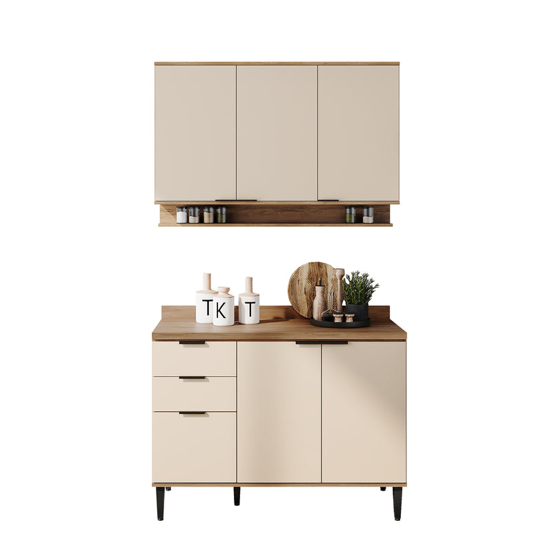 Cocina Integral Beige 120x87.5cm Con Mesón Sin Pozuelo