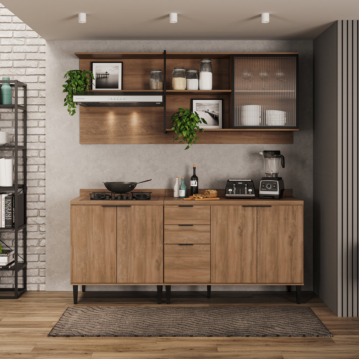 Cocina Integral Freijo 200x79.5cm Con Mesón Sin Pozuelo y con Seis Puertas - Cocinas | Bylmo