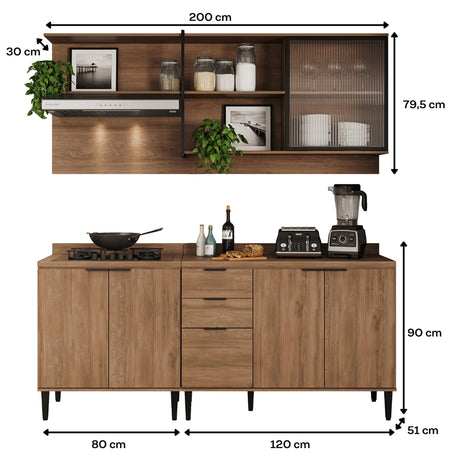 Cocina Integral Freijo 200x79.5cm Con Mesón Sin Pozuelo y con Seis Puertas - Cocinas | Bylmo