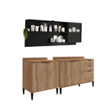 Cocina Integral Freijo y Grafito 200x79.5cm Con Mesón Sin Pozuelo y con Seis Puertas - Cocinas | Bylmo