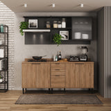 Cocina Integral Freijo y Grafito 200x79.5cm Con Mesón Sin Pozuelo y con Seis Puertas - Cocinas | Bylmo