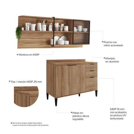 Cocina Integral Freijo 200x79.5cm Con Mesón Sin Pozuelo y con Cuatro Puertas - Cocinas | Bylmo