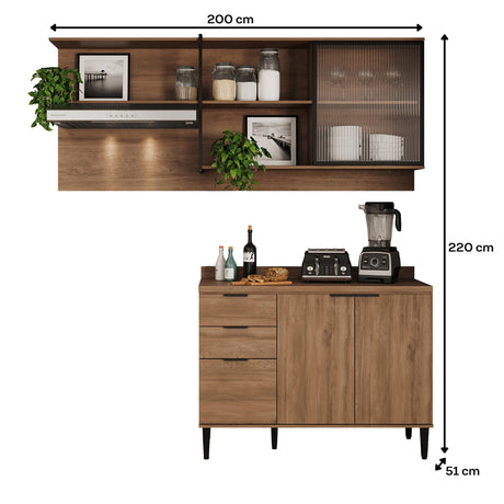 Cocina Integral Freijo 200x79.5cm Con Mesón Sin Pozuelo y con Cuatro Puertas - Cocinas | Bylmo