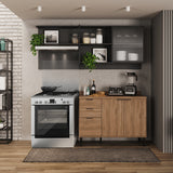 Cocina Integral Freijo y Grafito 200x79.5cm Con Mesón Sin Pozuelo y con Cuatro Puertas - Cocinas | Bylmo