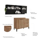 Cocina Integral Freijo y Grafito 200x79.5cm Con Mesón Sin Pozuelo y con Cuatro Puertas - Cocinas | Bylmo