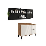 Cocina Integral Beige y Grafito 200x79.5cm Con Mesón Sin Pozuelo y con Cuatro Puertas - Cocinas | Bylmo