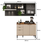 Cocina Integral Beige Y Grafito 200x79.5cm Con Mesón Sin Pozuelo Y Con Cuatro Puertas