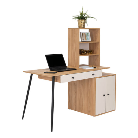 Escritorio Alfari Fresno Europeo Capri 135x133.6cm con Organizador de Libros y Archivador - Escritorios | Bylmo