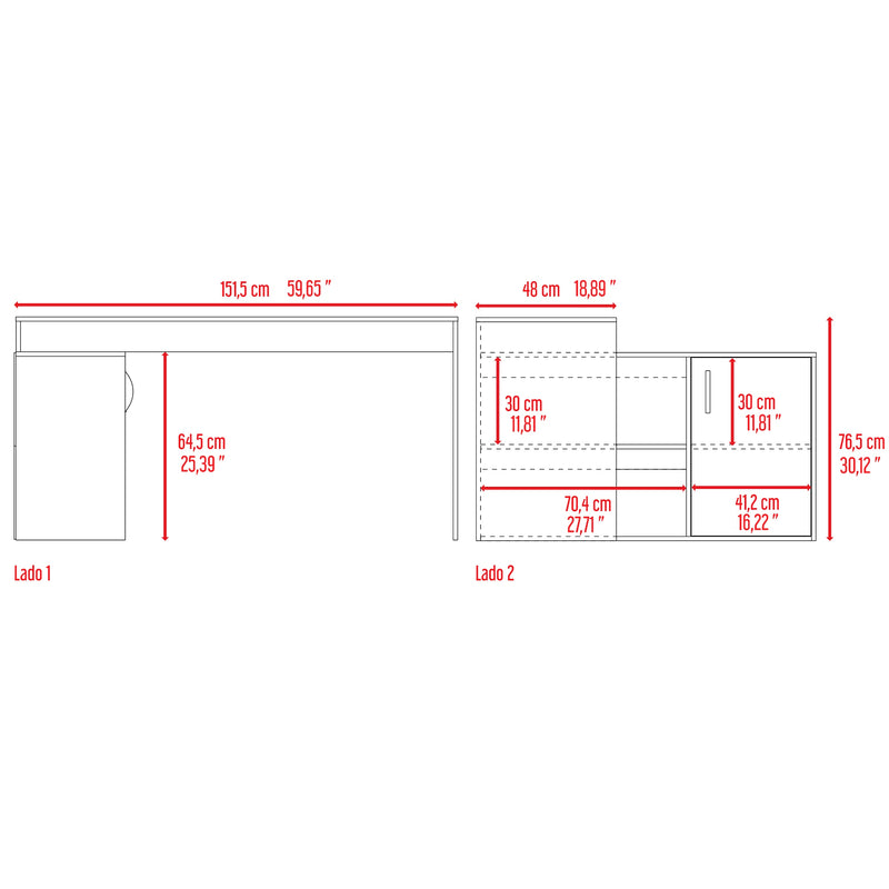 Escritorio En L Axis Milan 151.5x76.5cm Con Organizador De Libros Y Archivador