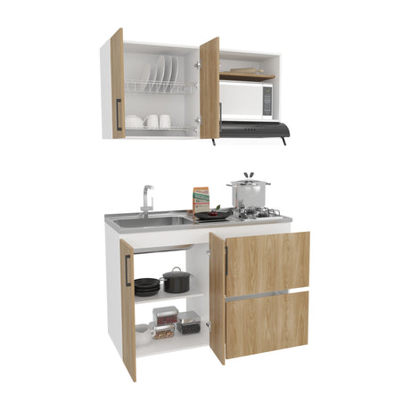 Cocina Cornell Fresno Europeo Blanco 119.7x90cm con Mesón y Pozuelo Izquierdo - Cocinas | Bylmo