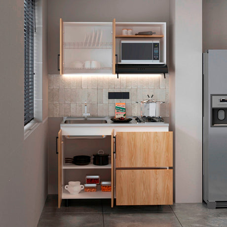 Cocina Cornell Fresno Europeo Blanco 119.7x90cm con Mesón y Pozuelo Izquierdo - Cocinas | Bylmo