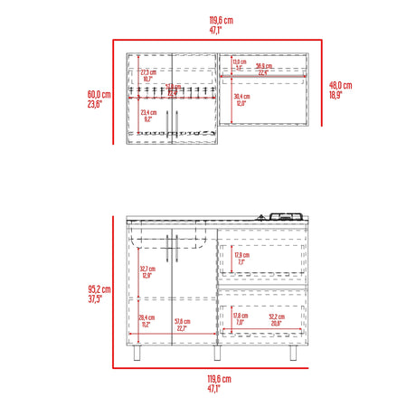 Cocina Cornell Fresno Europeo Blanco 119.7x90cm con Mesón y Pozuelo Izquierdo - Cocinas | Bylmo