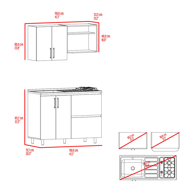 Cocina Cornell Fresno Europeo Blanco 119.7x90cm Con Mesón Y Pozuelo Izquierdo