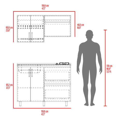 Cocina Cornell Fresno Europeo Blanco 119.7x90cm con Mesón y Pozuelo Izquierdo - Cocinas | Bylmo
