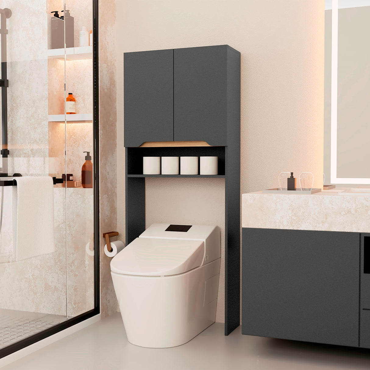 Organizador de Baño Laurent Plomo Fresno Europeo 63.1x160cm con Patas - Muebles para Baño | Bylmo