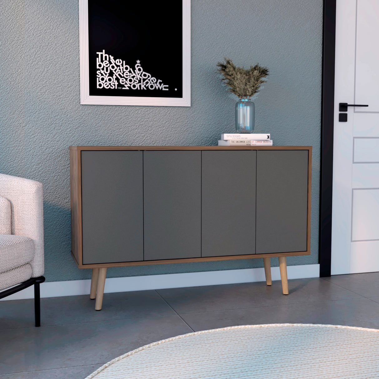 Bifera Oslo Bellota Plomo 117.1x77.6cm con Patas y Cuatro Compartimientos - Bifes y Arrimos | Bylmo