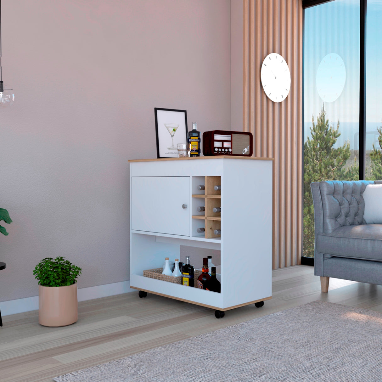 Bar Carro BiColor Blanco Duna 90x95cm con Rodachines - Bares | Bylmo