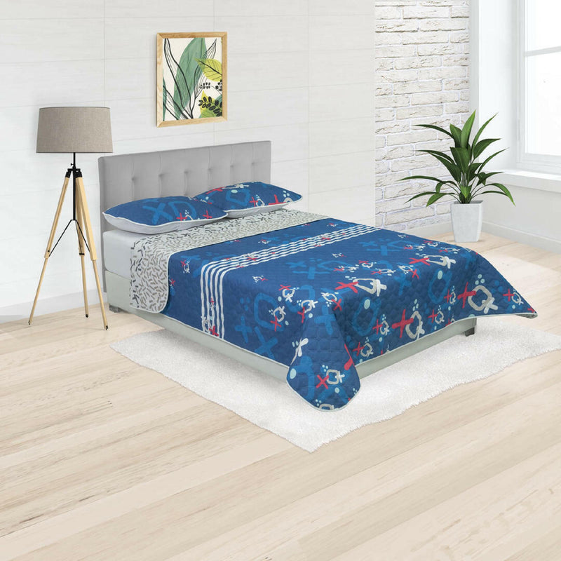 Cubrelecho Doble Faz Convex Azul Oscuro Para Cama Doble 140 X 190 Cm De Signos