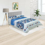 Cubrelecho Doble Faz Convex Blanco Y Azul Para Cama Queen 160 X 190 Cm De Símbolos Espaciales