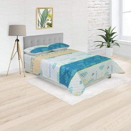 Cubrelecho Doble Faz Convex Verde y Blanco Para Cama King 200 X 200 Cm de Figuras Étnicas - Tendidos y Cubrelechos | Bylmo