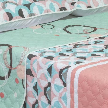 Cubrelecho Doble Faz Convex Verde y Rosado Para Cama King 200 X 200 Cm de Círculos - Tendidos y Cubrelechos | Bylmo