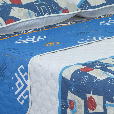 Cubrelecho Doble Faz Convex Blanco y Azul Para Cama King 200 X 200 Cm de Símbolos Espaciales - Tendidos y Cubrelechos | Bylmo