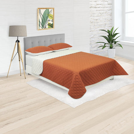 Cubrelecho Doble Faz Convex Terracota y Blanco Para Cama King 200 X 200 Cm Fondo Entero - Tendidos y Cubrelechos | Bylmo