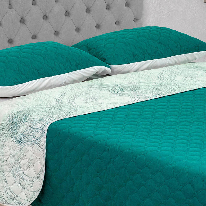 Cubrelecho Doble Faz Barcelona Verde Para Cama Doble 140 X 190 Cm De Círculos