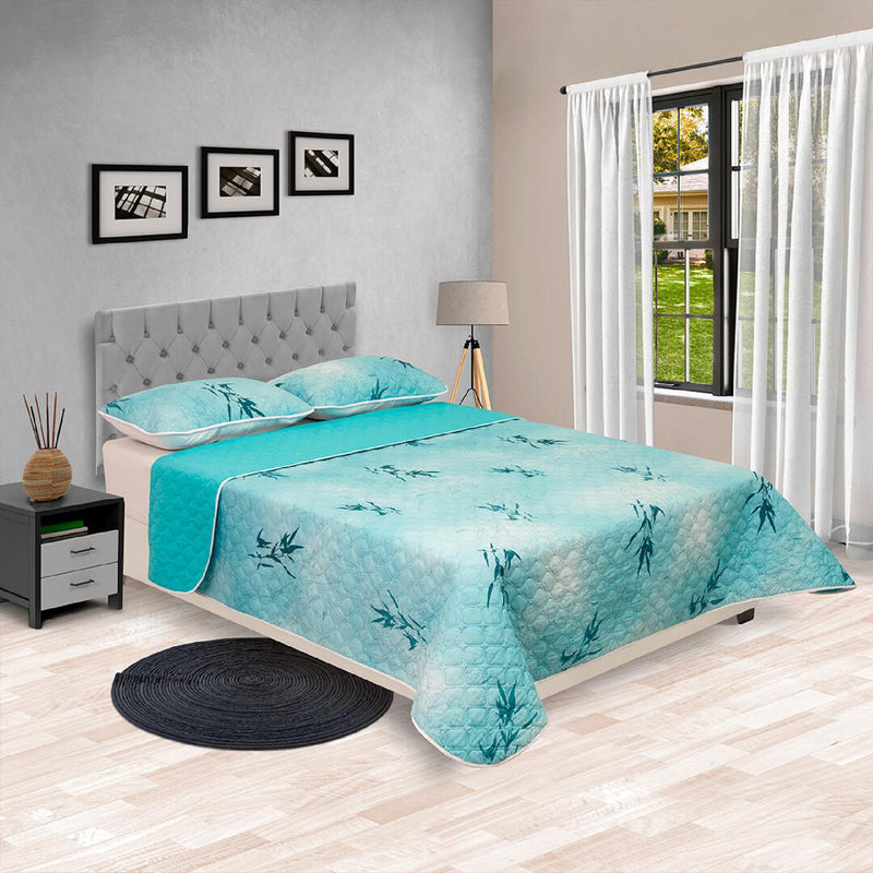 Cubrelecho Doble Faz Barcelona Azul Aguamarina Para Cama Doble 140 X 190 Cm De Ramas