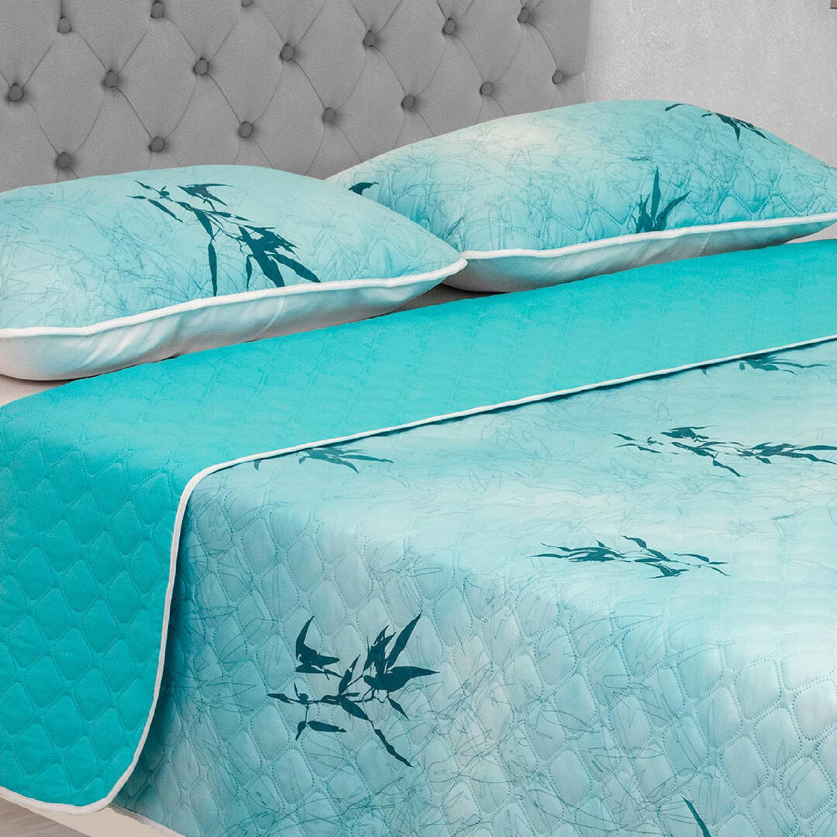 Cubrelecho Doble Faz Barcelona Azul Aguamarina Para Cama Doble 140 X 190 Cm de Ramas - Tendidos y Cubrelechos | Bylmo