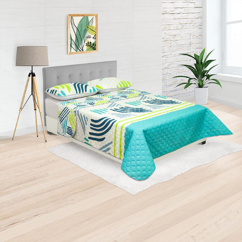 Cubrelecho Doble Faz Style Blanco Para Cama Doble 140 X 190 Cm De Líneas Entrelazadas