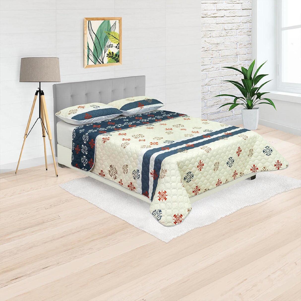 Cubrelecho Doble Faz Style Azul Oscuro Para Cama Doble 140 X 190 Cm de Figuras Étnicas - Tendidos y Cubrelechos | Bylmo