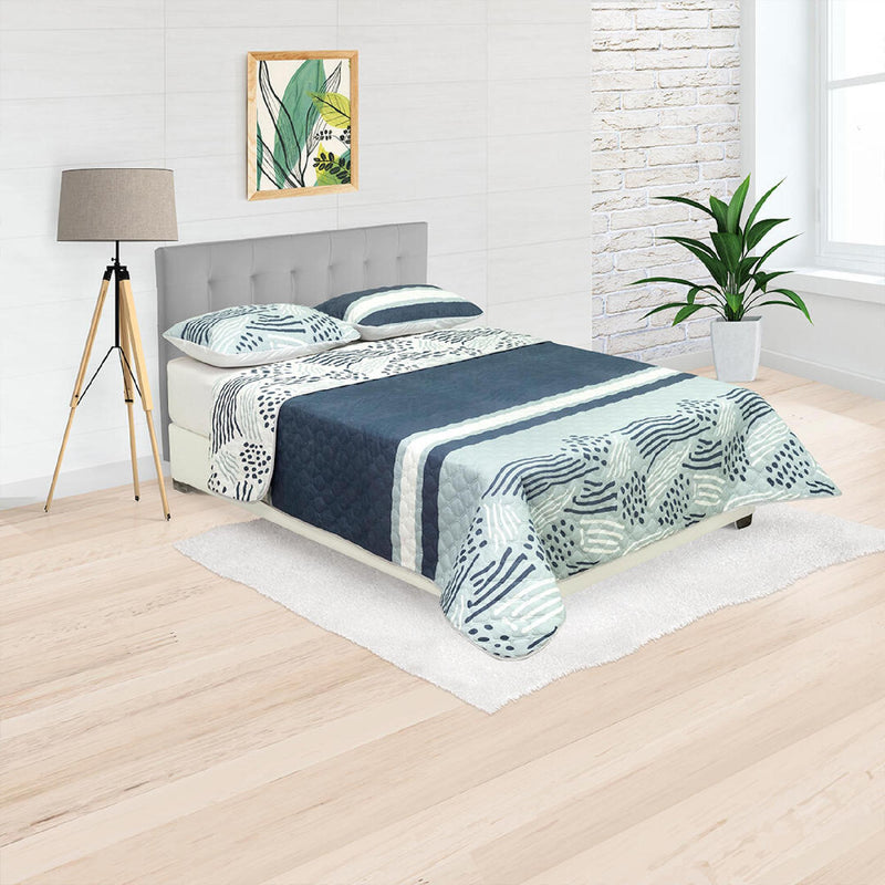 Cubrelecho Doble Faz Style Blanco Para Cama Doble 140 X 190 Cm De Líneas Y Puntos