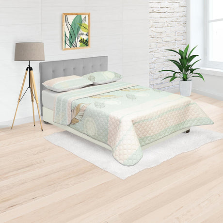 Cubrelecho Doble Faz Style Verde Menta Para Cama Doble 140 X 190 Cm de Hojas - Tendidos y Cubrelechos | Bylmo