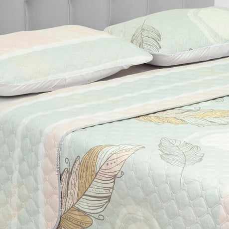 Cubrelecho Doble Faz Style Verde Menta Para Cama Doble 140 X 190 Cm de Hojas - Tendidos y Cubrelechos | Bylmo