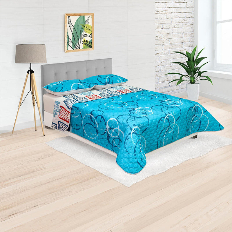 Cubrelecho Doble Faz Convex Azul Cielo Para Cama Doble 140 X 190 Cm De Círculos