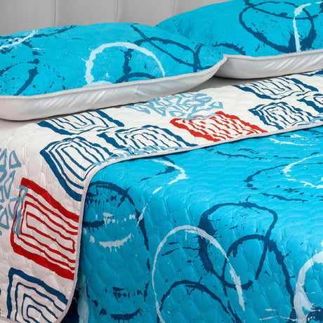 Cubrelecho Doble Faz Convex Azul Cielo Para Cama Doble 140 X 190 Cm de Círculos - Tendidos y Cubrelechos | Bylmo