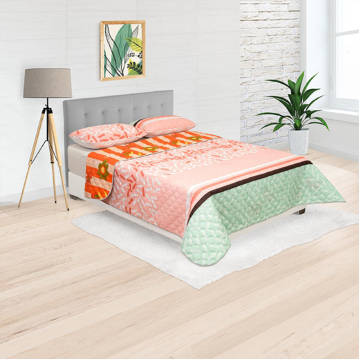 Cubrelecho Doble Faz Convex Coral y Beige Para Cama Doble 140 X 190 Cm de Flores - Tendidos y Cubrelechos | Bylmo