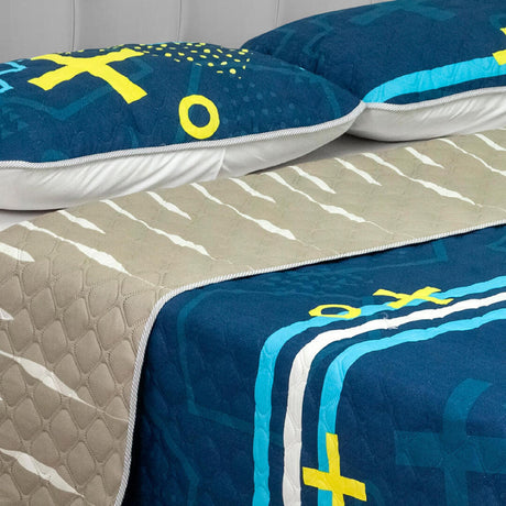 Cubrelecho Doble Faz Convex Azul Para Cama Doble 140 X 190 Cm de Símbolos Geométricos - Tendidos y Cubrelechos | Bylmo