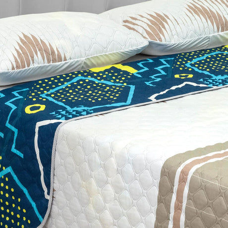 Cubrelecho Doble Faz Convex Azul Para Cama Doble 140 X 190 Cm de Símbolos Geométricos - Tendidos y Cubrelechos | Bylmo
