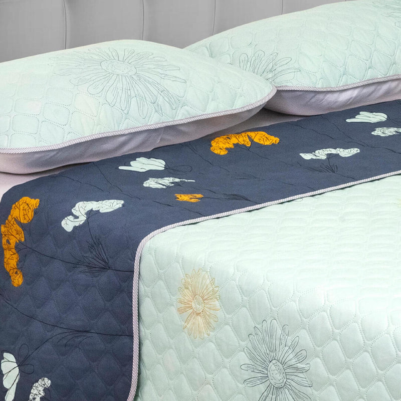 Cubrelecho Doble Faz Style Azul Aguamarina Para Cama Queen 160 X 190 Cm De Flores