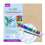 Kit Cuadro Para Pintar Colibrí En Mdf 30x30cm Con Acrílicos Y Pincel