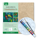 Kit Cuadro Para Pintar Guacamaya En Mdf 30x30cm Con Acrílicos Y Pincel