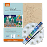 Kit Cuadro para Pintar Gatos en MDF 30x30cm con Acrílicos y Pincel - Cuadros | Bylmo