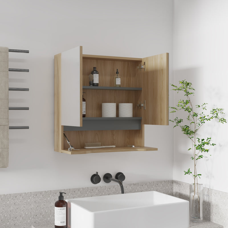 Gabinete De Baño Laurent Fresno Europeo Y Plomo 60x62cm Rectangular Con Espejo