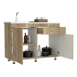 Mueble Inferior de Cocina Orion Duna y Blanco 120x90.5cm Con Mesón de Acero Izquierdo - Muebles Inferiores | Bylmo