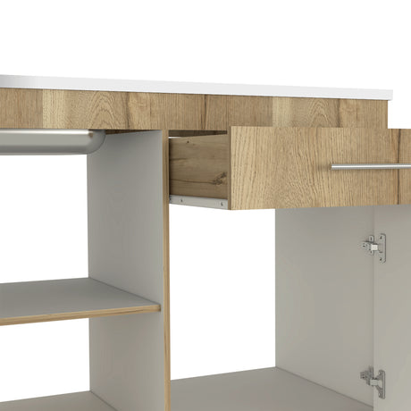 Mueble Inferior de Cocina Orion Duna y Blanco 120x90.5cm Con Mesón de Acero Izquierdo - Muebles Inferiores | Bylmo