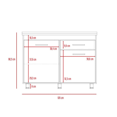 Mueble Inferior de Cocina Orion Duna y Blanco 120x90.5cm Con Mesón de Acero Izquierdo - Muebles Inferiores | Bylmo